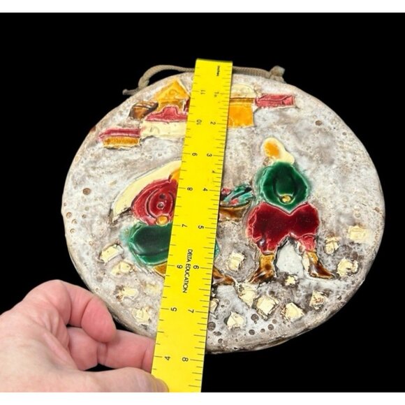 Old City Pottery Studio Glazed 7.75 Round Wall Art Signed Hanger Folk Art Israel - Picture 7 of 10